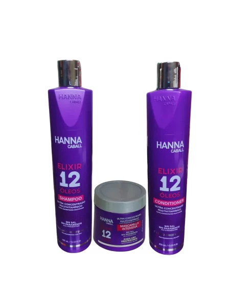 Pack Shampoo + Acondicionador 400ml+ Mascarilla 400g 12 Óleos Hanna Caball