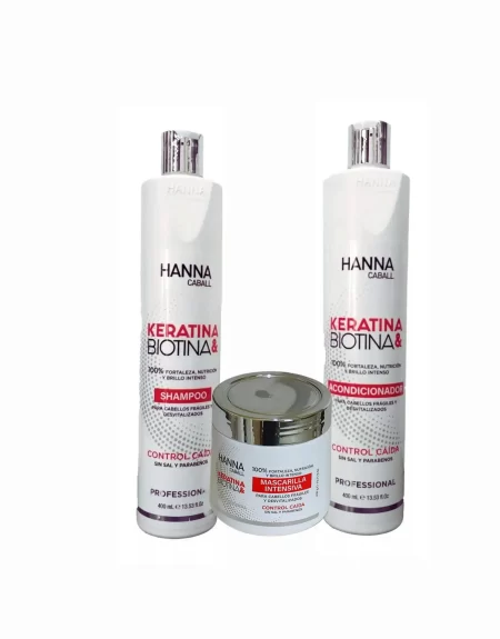 Pack Shampoo y Acondicionador Keratina Biotina x 400ml Mascarilla de 400g Hanna Caball