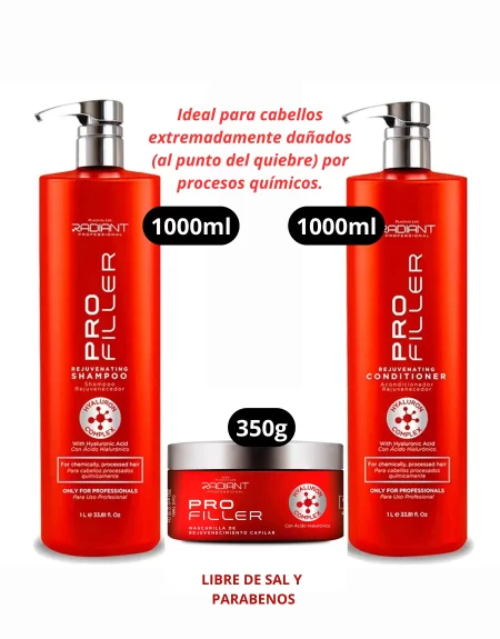 Pack Shampoo y Acondicionador 1000ml + Mascarilla 350g Pro Filler Rejuvenating Radiant