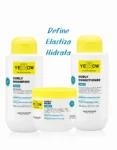 Kit profesional de 500ml Yellow Curls con shampoo, acondicionador y mascarilla para rulos definidos en Salon UnixaSpa.