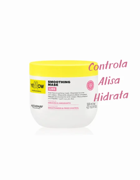 Máscara Yellow Liss de 500ml de Alfaparf para hidratación profunda y alisado sin frizz.