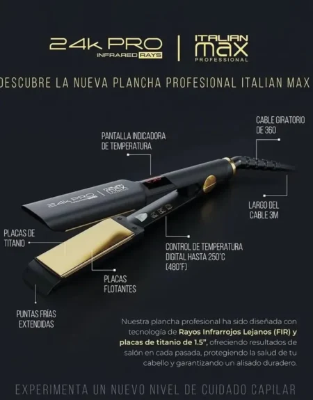 Plancha 24K Pro Italian Max profesional para cabello